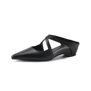 CHIKO Cayla Black Leather Pointy Toe Criss Cross Wedge Mules Shoes 7.5 X123